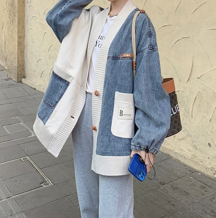 
Veste jean maille portée femme style casual chic moderne MAX FOR ME