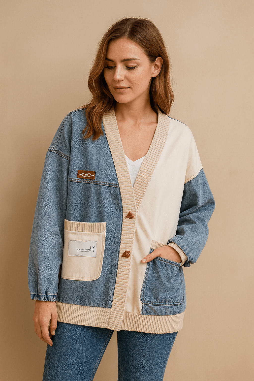 Veste jean maille style bomber chic printemps automne hiver MAX FOR ME Bleu clair / S MAX for ME