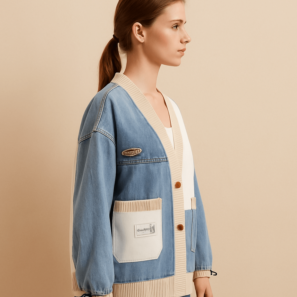 Veste jean maille style bomber chic printemps automne hiver MAX FOR ME Bleu clair / S MAX for ME