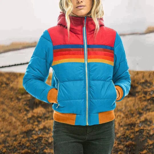 Veste matelassée pour femme – Coupe classique – Capuche – Poches zippées – Rayures sportives Bleu clair / XS MAX FOR ME