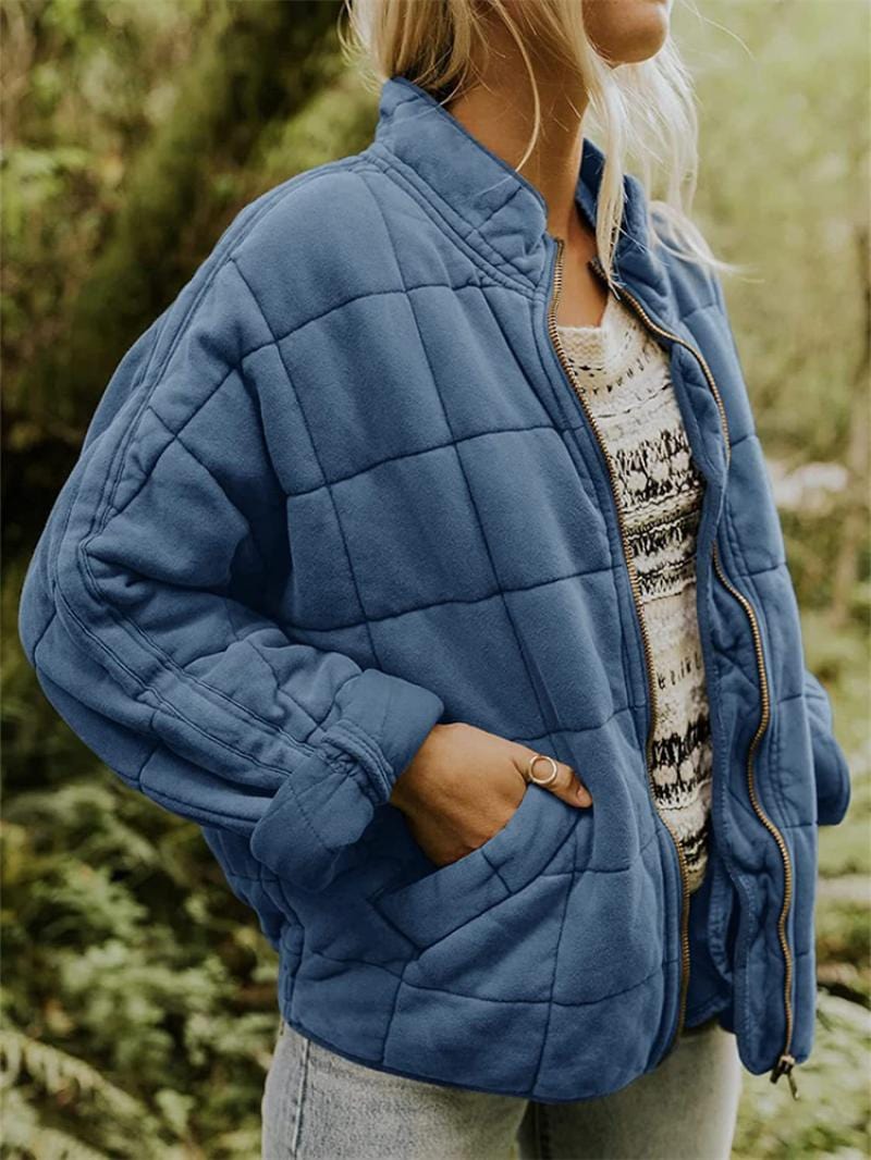 Veste matelassée pour femme – Coupe oversize – Texture douce et rembourrée – Fermeture éclair sur le devant – Longueur hanches Bleu / S MAX FOR ME