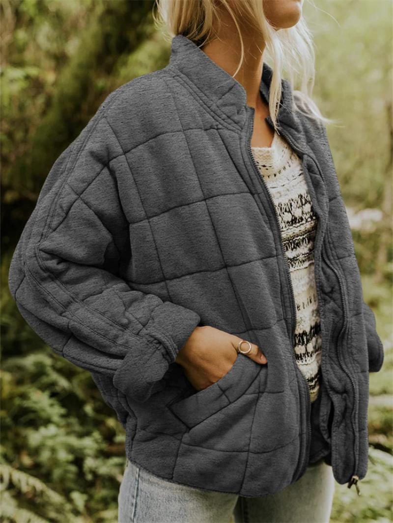 Veste matelassée pour femme – Coupe oversize – Texture douce et rembourrée – Fermeture éclair sur le devant – Longueur hanches Gris foncé / S MAX FOR ME