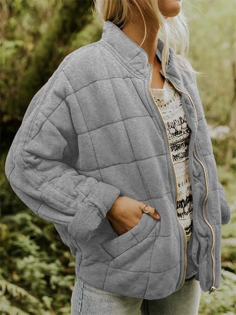 Veste matelassée pour femme – Coupe oversize – Texture douce et rembourrée – Fermeture éclair sur le devant – Longueur hanches Gris foncé / S MAX FOR ME