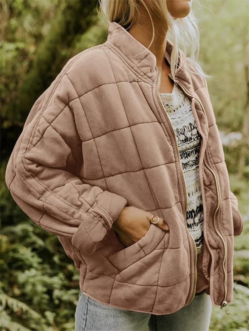 Veste matelassée pour femme – Coupe oversize – Texture douce et rembourrée – Fermeture éclair sur le devant – Longueur hanches Rose / S MAX FOR ME